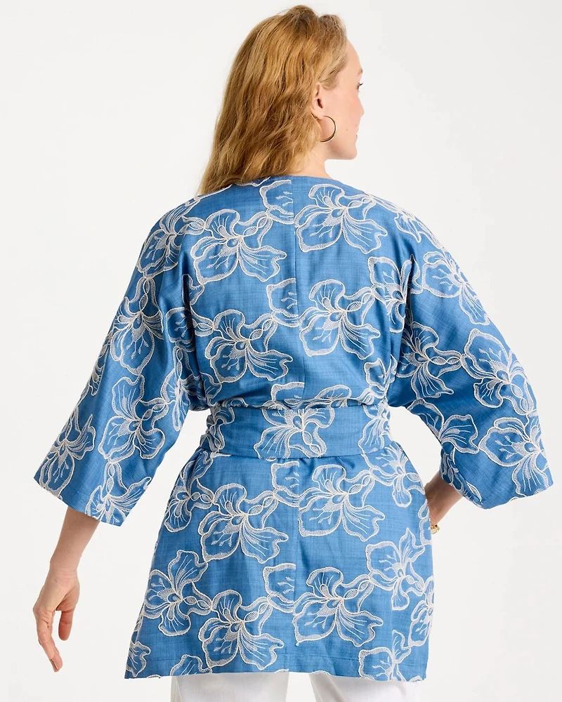 Woven Embroidered Belted Kimono