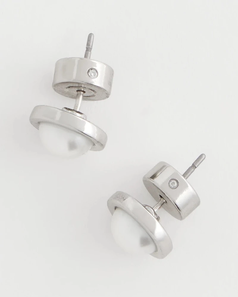 Silver Pearl Stud Earrings