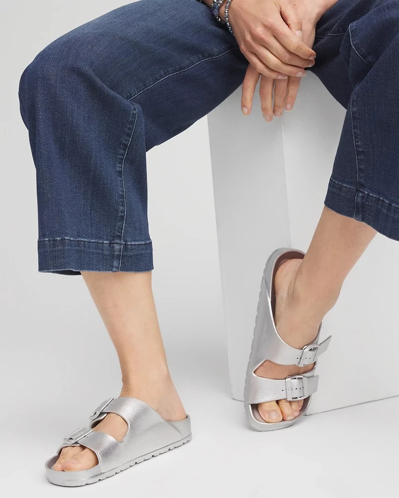 Metallic Double Buckle Pool Slides