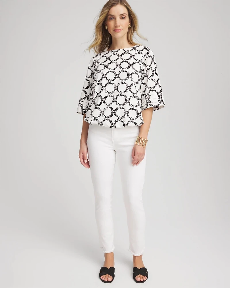 Geo Print Boatneck Bubble-Hem Top