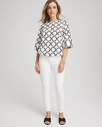 Geo Print Boatneck Bubble-Hem Top