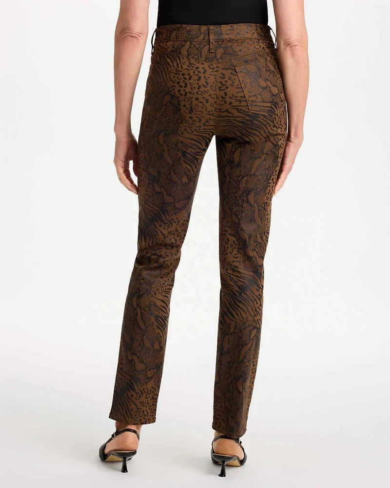 Animal Print Coated Girlfriend Slim Ankle Jeans