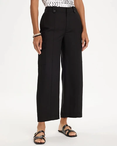 Linen-Blend Utility Wide Crop Pants