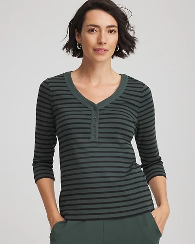 Zenergy Stripe Ribbed Henley Tee