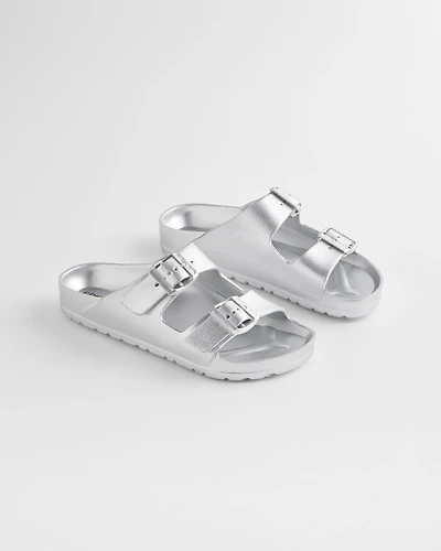 Metallic Double Buckle Pool Slides