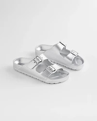 Metallic Double Buckle Pool Slides