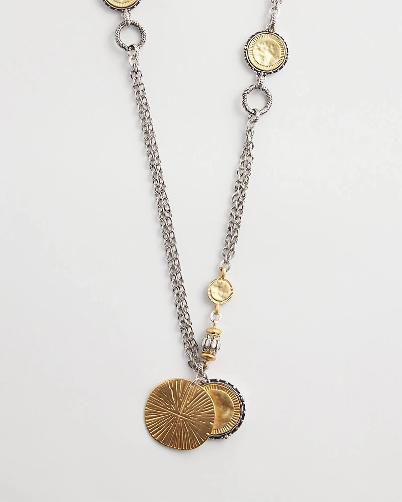 Mixed Metal Coin Pendant Necklace