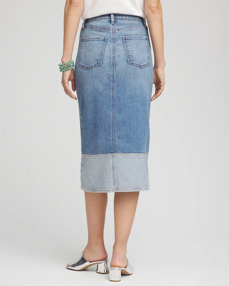 Colorblock High-Rise Denim Skirt