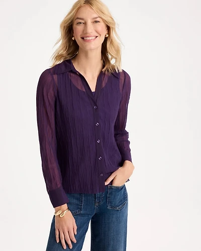 Semi-Sheer Crinkle Mesh Top