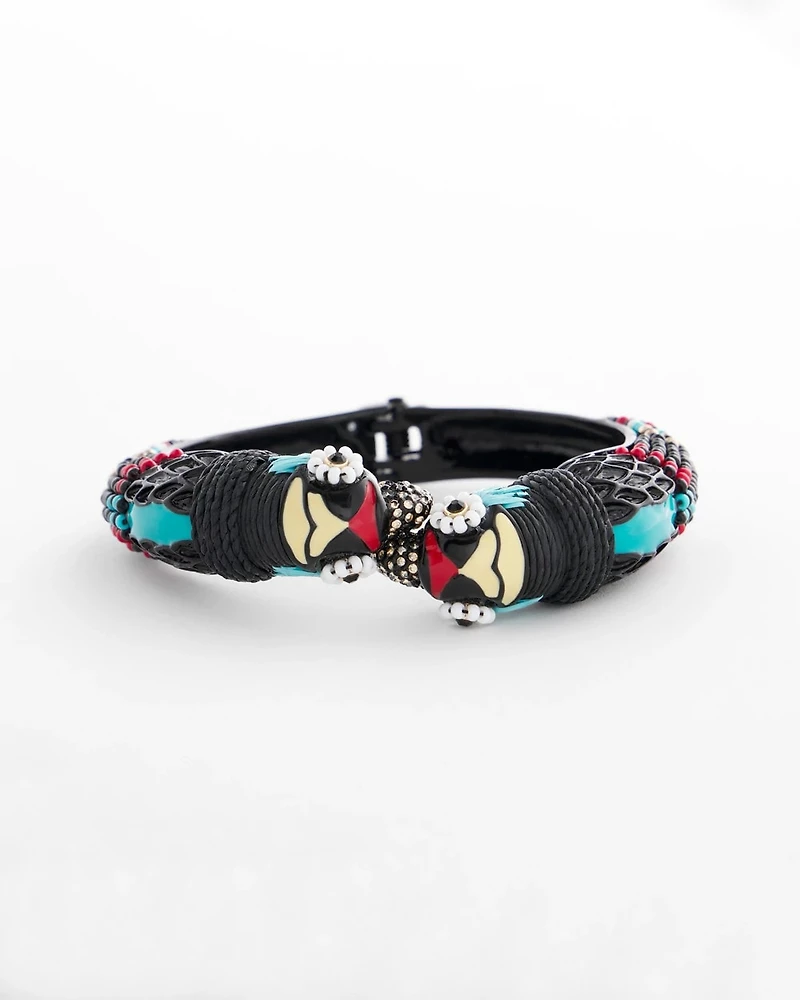 Raffia Parrot Hinge-Cuff Bracelet