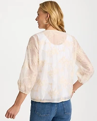 Embroidered Tassel Tie-Front Top