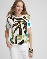 Palm Print Intarsia Pullover