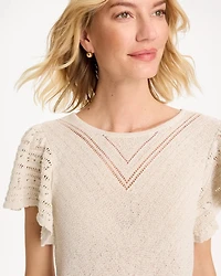 Pointelle Metallic Flutter-Sleeve Pullover