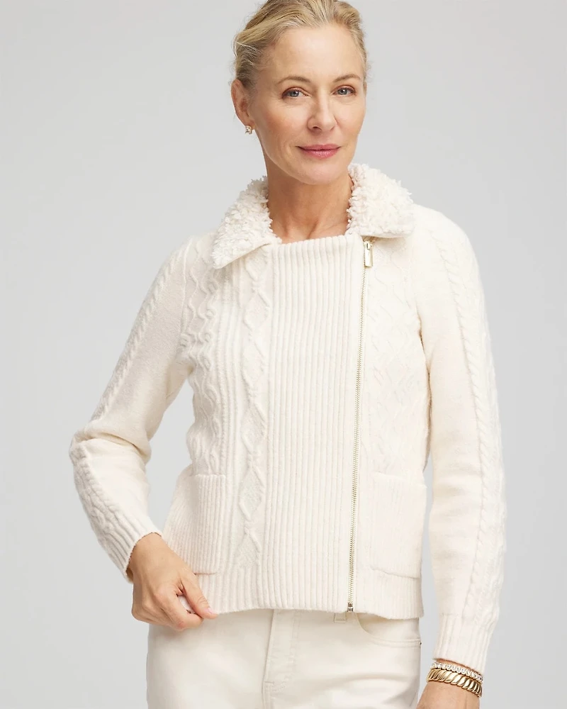 Fur Trim Moto Cardigan