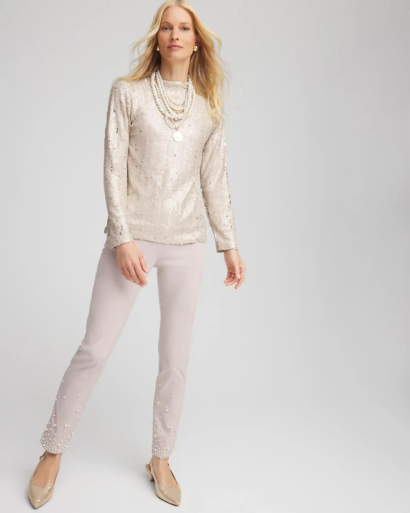 Brigitte Faux Pearl Slim Ankle Pants