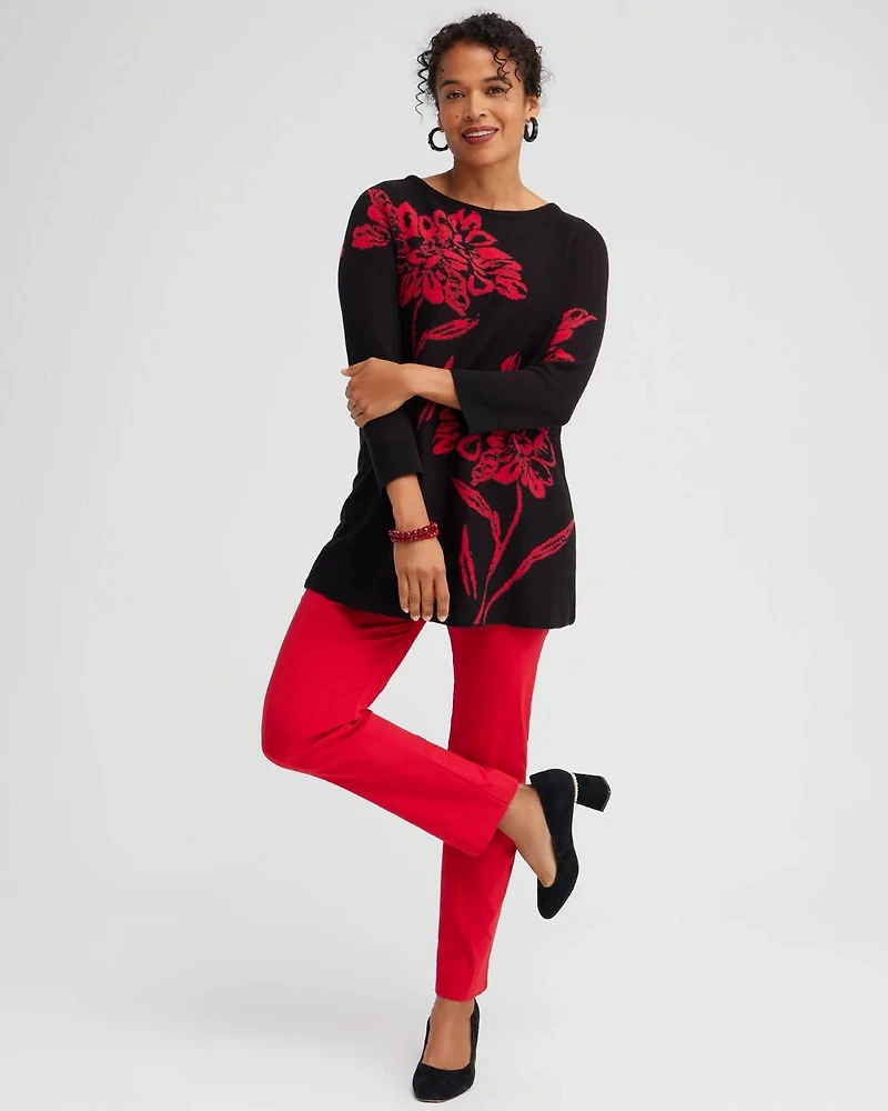 Red Floral Pullover Sweater