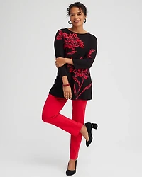 Red Floral Pullover Sweater