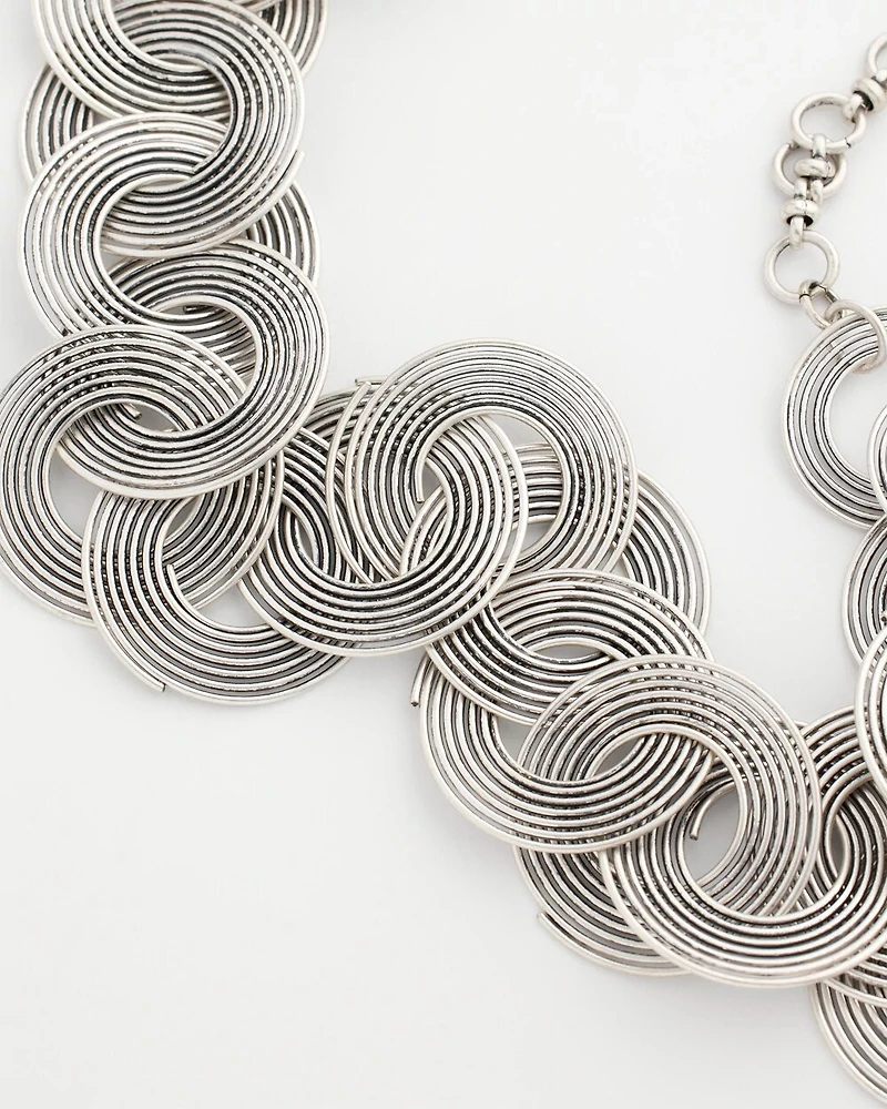 Silvertone Concentric Circles Statement Necklace