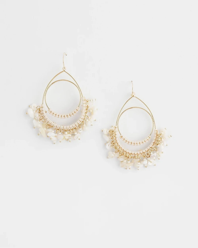 No Droop® White Fringe Hoop Earrings