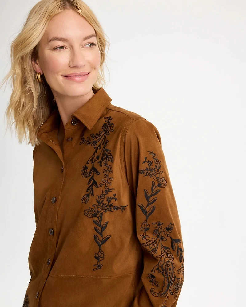 Embroidered Faux Suede Shirt