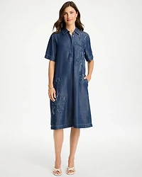 Embellished Denim Knee Length Dress