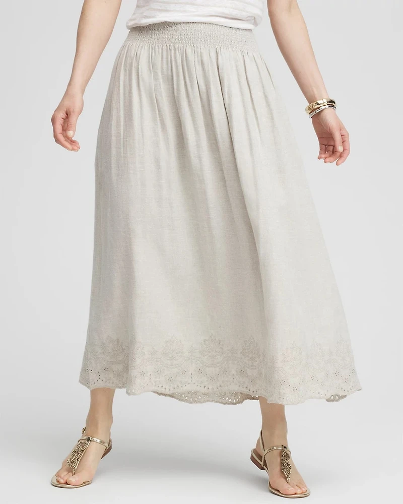 Linen Embroidered Scallop Hem Skirt