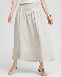 Linen Embroidered Scallop Hem Skirt