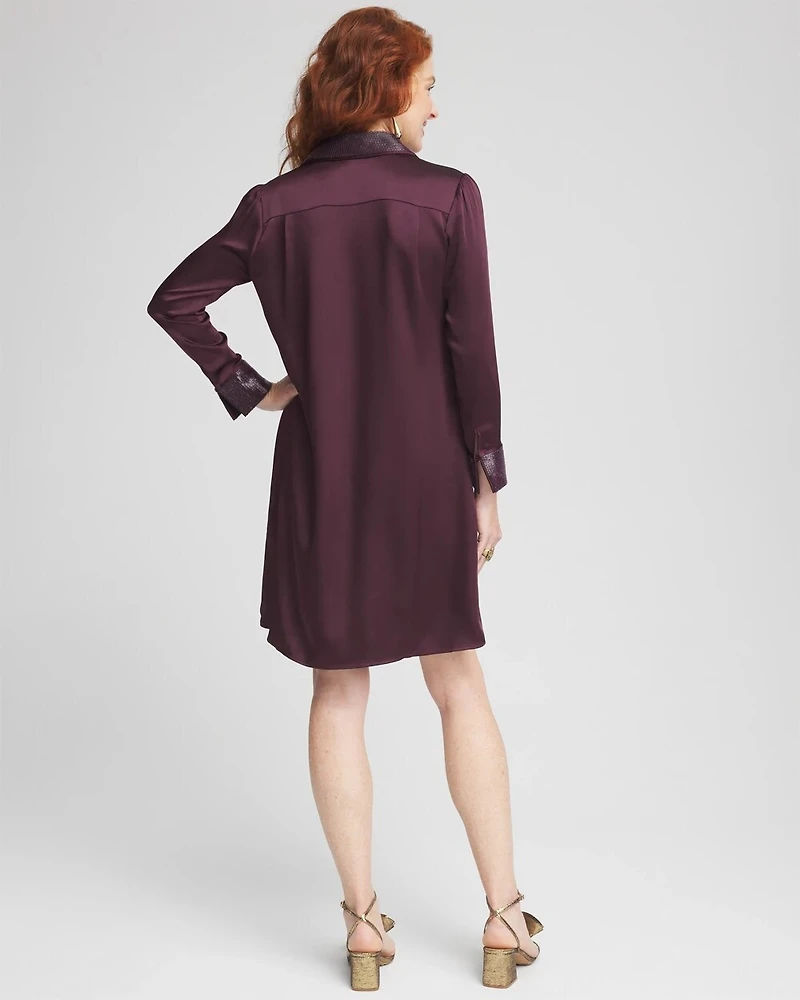 Satin Embroidered Shirt Dress