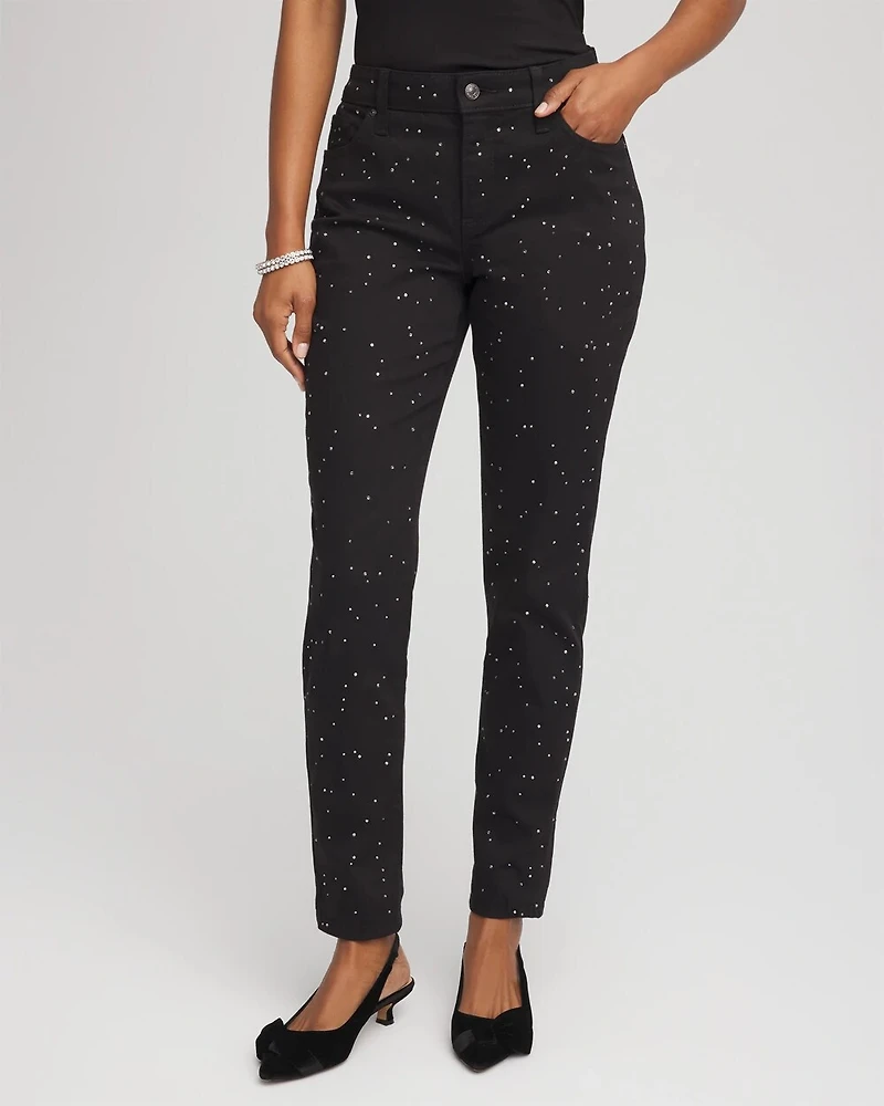 Stone Embellished Girlfriend Slim Ankle Jeans
