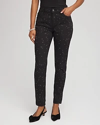 Stone Embellished Girlfriend Slim Ankle Jeans