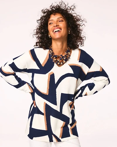 Geo Intarsia V-Neck Tunic