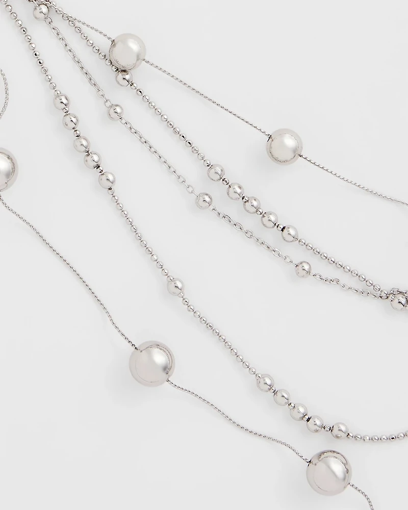 Multistrand Beaded Silvertone Necklace