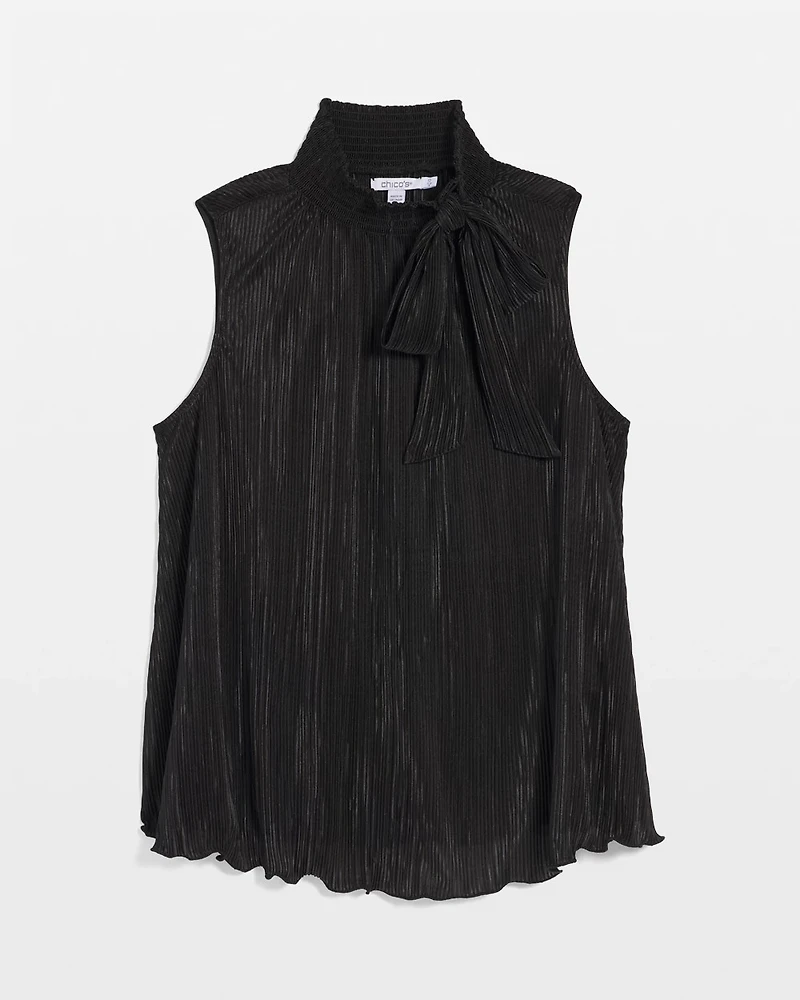 Pleated Smocked Tie-Neck Top