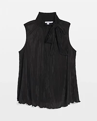 Pleated Smocked Tie-Neck Top