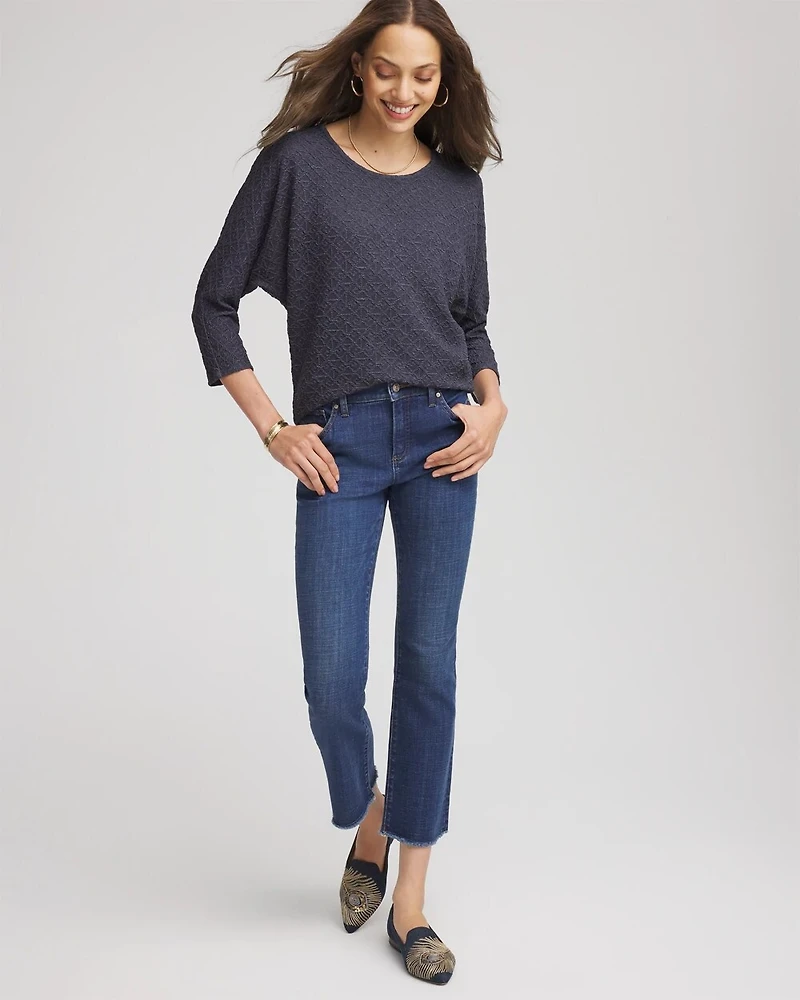 Textured Denim-Motif Tapered-Hem Top