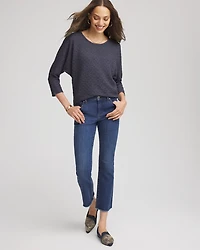 Textured Denim-Motif Tapered-Hem Top