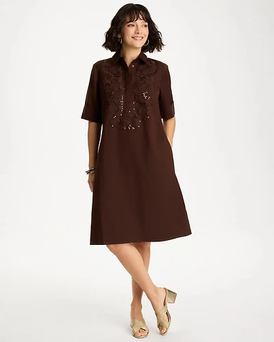 Embellished Linen Popover Dress