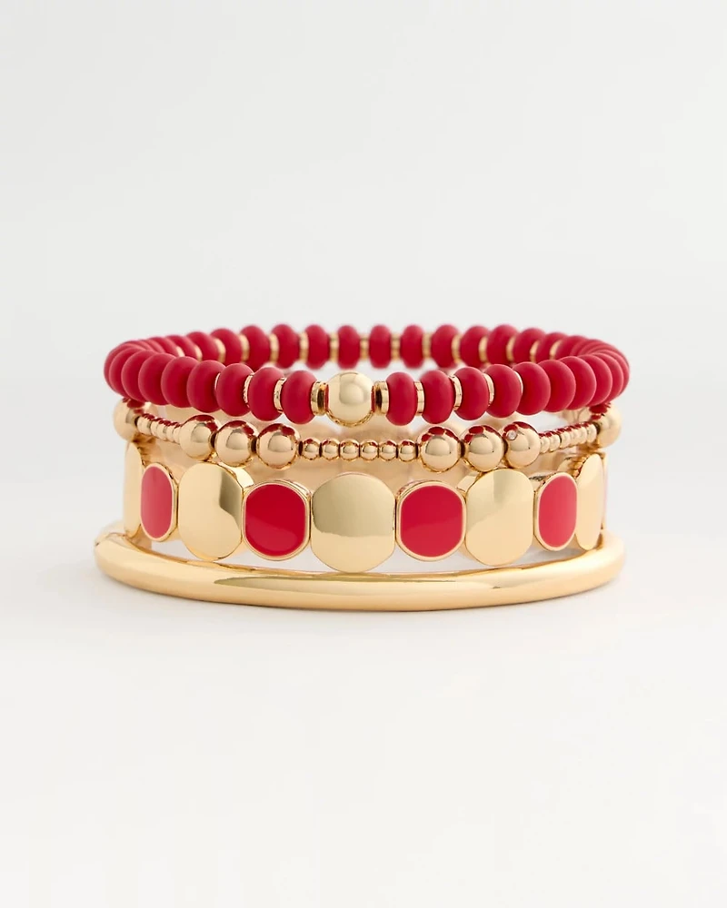 Red Goldtone Glam Stretch Bracelet