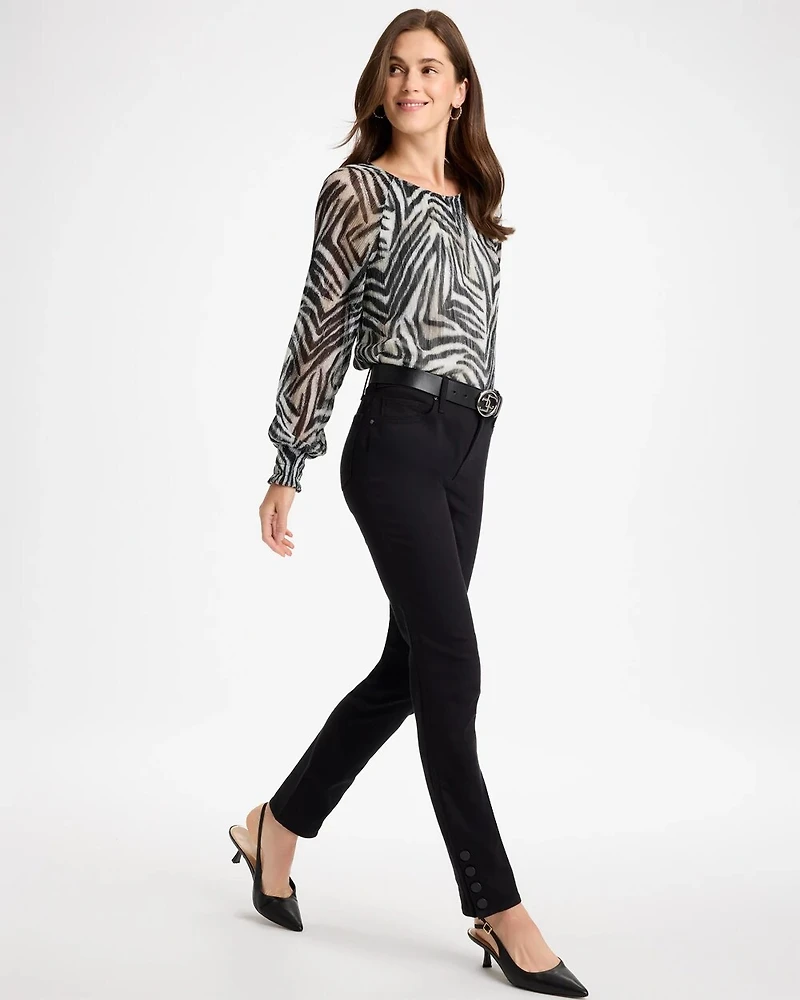 Girlfriend Slim Faux Leather Hem Ankle Jeans