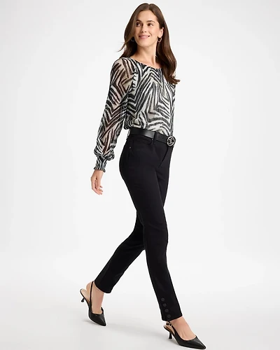 Girlfriend Slim Faux Leather Hem Ankle Jeans