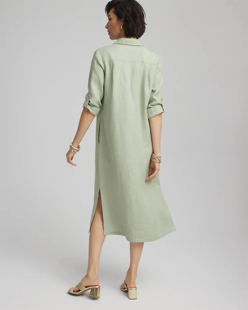 Petite Linen Embellished Midi Shirt Dress