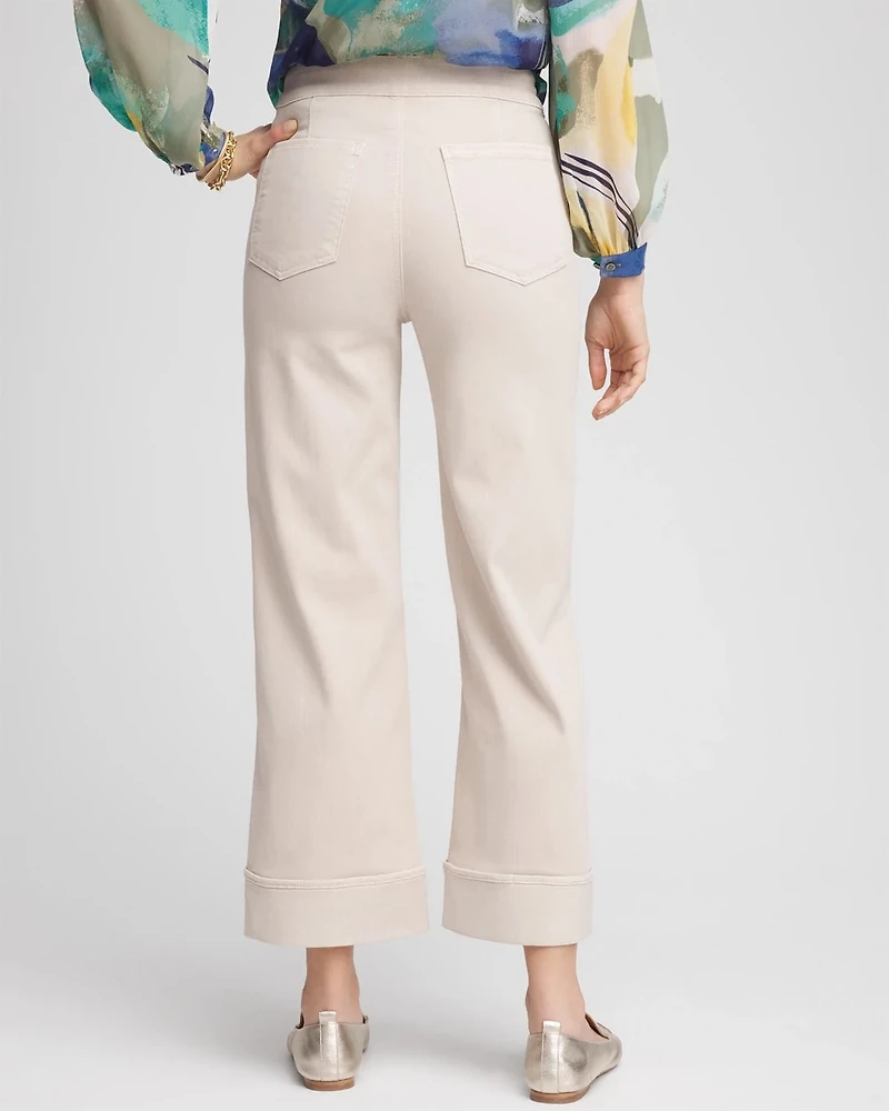 Pull-On Wide Leg Cuffed Jeans