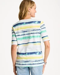 Striped Cotton Slub Elbow-Sleeve Tee
