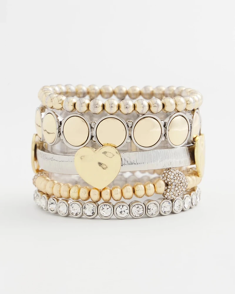 Mixed Metal Heart Stretch Bracelet