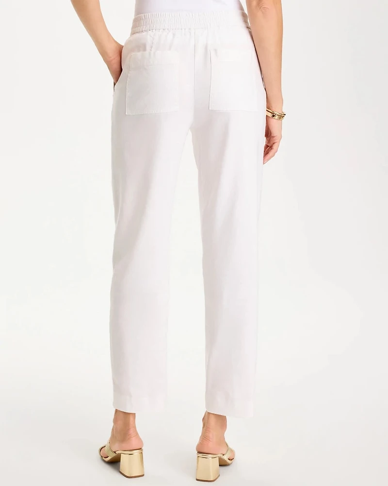 Soft-Stretch Linen Straight Tapered Ankle Pants