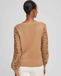 Woven Lace V-Neck Pullover Sweater