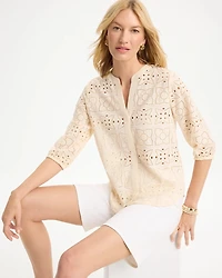Cotton Geo Eyelet 3/4 Sleeve Blouse
