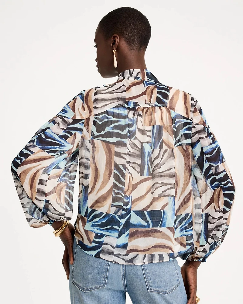 Crinkle Chiffon Tie-Front Blouse