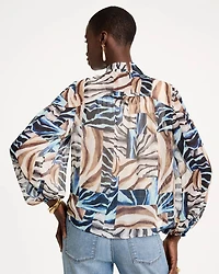 Crinkle Chiffon Tie-Front Blouse