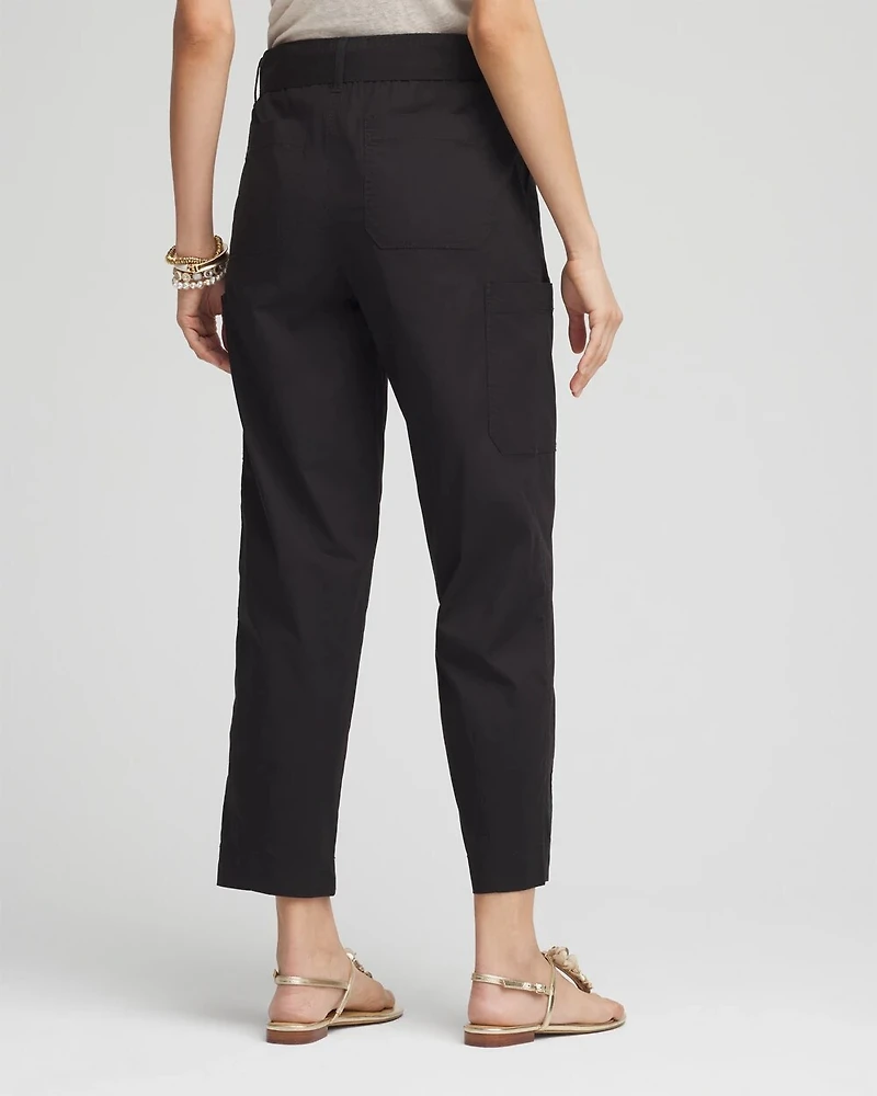 Poplin Pull-On Tapered-Leg Cropped Pants